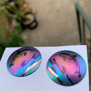 Rainbow colorful round Dolphins Earrings
